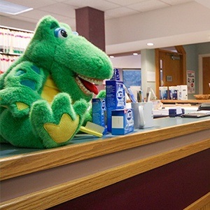 Family friendly dental office reception desk