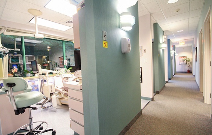 Hallway looking into dental treatment rooms