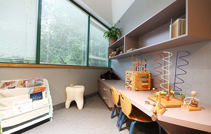 Toys for kids in dental office waiting room