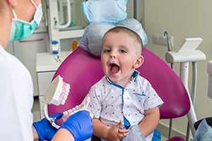Young boy smiling during dental visit