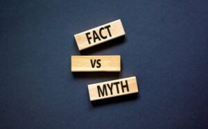 Wooden blocks that read “Fact vs Myth”